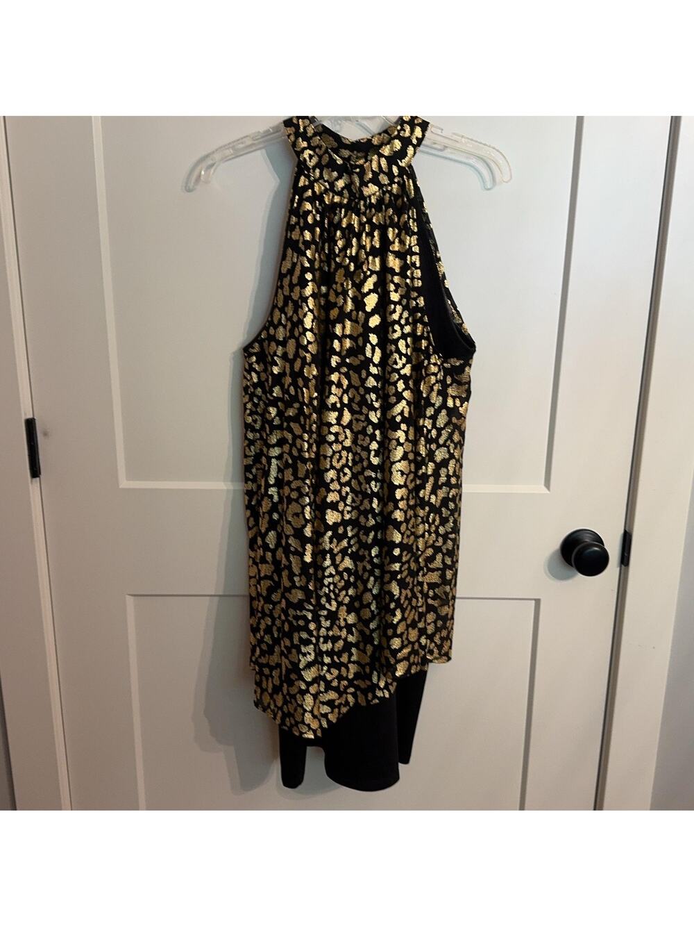Wrapper Dress Plus 1X Black Gold Leopard Halter Asymmetric Swing Party Mobwife